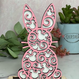 Hidden Mickey Easter Bunny Sign - Wooden Mickey Bunny - Mickey Mandala Spring Bunny - Disney Easter Tiered Tray Decor