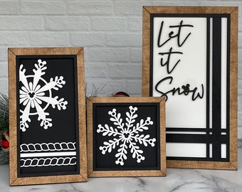 Disney Christmas Decor - Mickey Snowflakes - Black and White Christmas - Let it Snow Sign