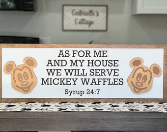 Mickey Waffle Sign - We Will Serve Mickey Waffles Kitchen Sign - Disney Farmhouse Decor