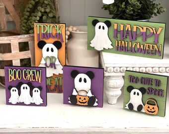 Mickey Ghost Halloween Home Decor Wooden Tiered Tray Halloween Signs Disney Not So Scary Halloween Mickey Mouse Ghosts Shelf Sitter