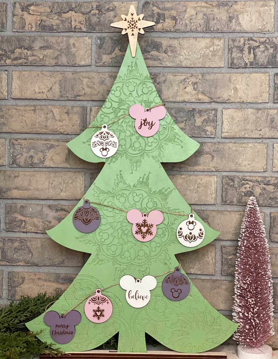 Boho Disney Mickey Inspired Wooden Christmas Tree 24 Tall Wooden ...