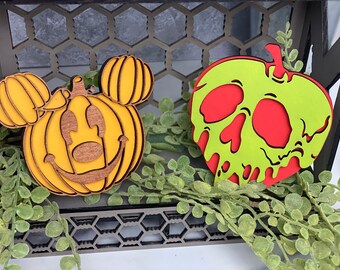 Disney Halloween Tiered Tray Decor - Poison Apple Wooden Sign - Mickey Pumpkin Mini Sign