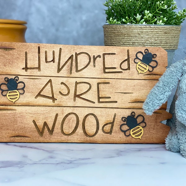 Hundred Acre Wood Sign Winnie the Pooh Home Decor Disney Pooh Bear Nursery Sign Wooden Disney Pooh Hundred Acre Wood Honey Bees Wooden Decor