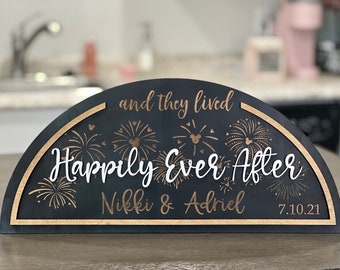 PERSONALIZED They Lived Happily Ever After Sign Disney Happily Ever After Fireworks Name Sign Custom Disney Home Decor Disney Wedding Gift