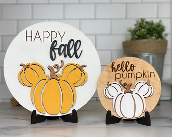 Disney Farmhouse Mickey Pumpkin Fall Tiered Tray Sign - Wooden Mickey Pumpkin Sign