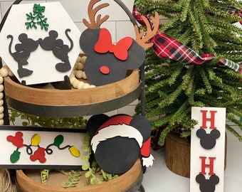 Disney Inspired Tiered Tray Decor - Santa Mickey Mouse - Reindeer Minnie Mouse