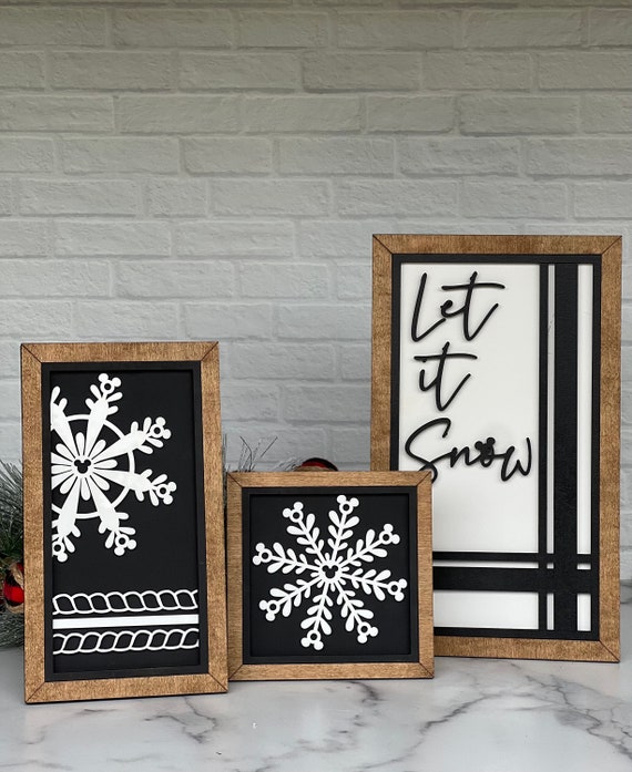 Disney Christmas Decor - Mickey Snowflakes - Black and White Christmas - Let it Snow Sign