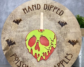 Disney Inspired Poison Apple Sign - Hand Dipped Poison Apple with Mickey Bats Wooden Halloween Sign