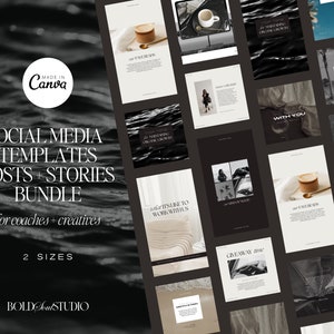 Social Media Templates Bundle for Coaches + Creatives | Dark Luxury Tropical Social Media Kit | Aesthetic Instagram Templates