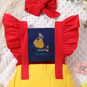 Baby Ruffle Snow White Romper & Headband Set/ Princess Baby Shower Gift/Snow White Personalized Theme Birthday Outfit.