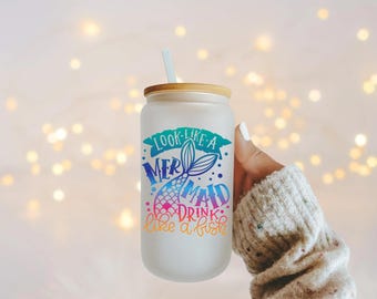 Look Like a Mermaid Glass Cup With Lid and Straw