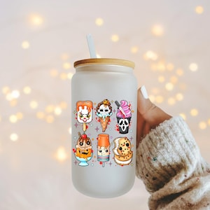 蓋とストロー付きホラーアイスクリームガラスカップ