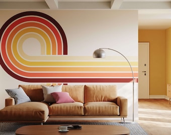 Retro Stripe Wallpaper | Stunning Retro Striped Wall Mural in 70s Style Colours. Now Available In Peel & Stick.