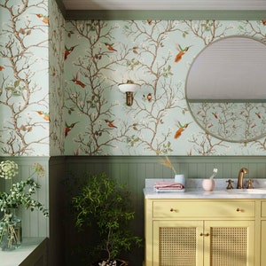 Bird Wallpaper | Stunning Bird & Branch Wallpaper | Hummingbird Wallpaper in Green, Beige, Blue and More >>