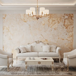 Beige and Gold Stone Marble Effect Wallpaper Mural