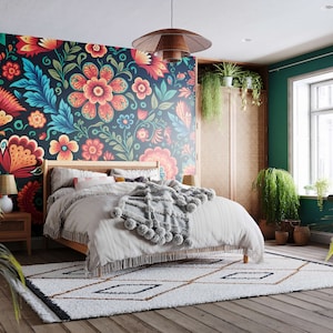 Mexikanische Blumen Tapete Wandbild | Mutiges, helles Design