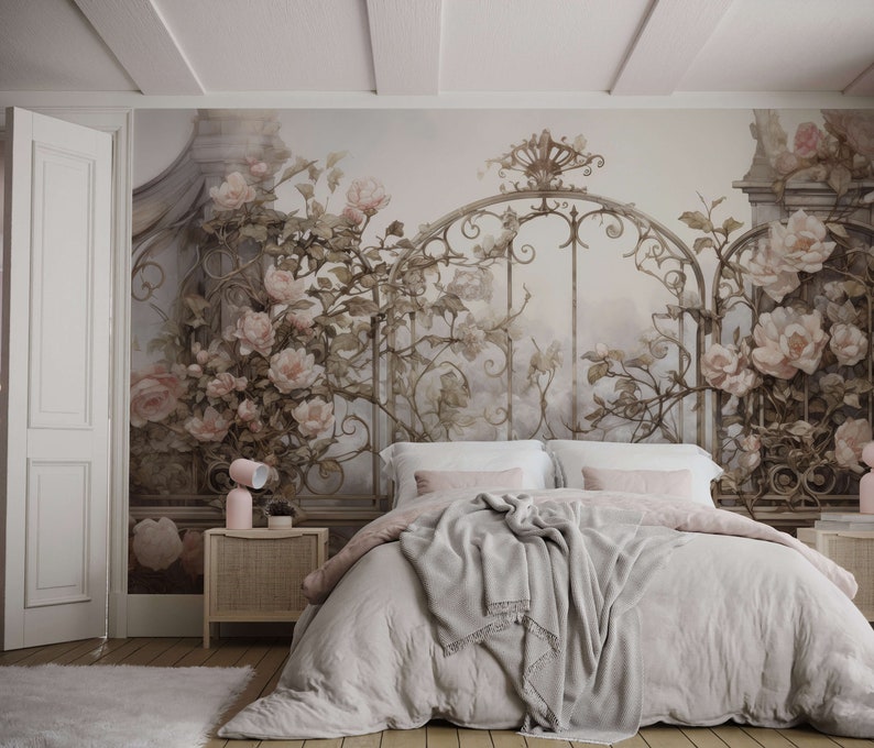 Rococo Style Floral Wallpaper Mural - Etsy