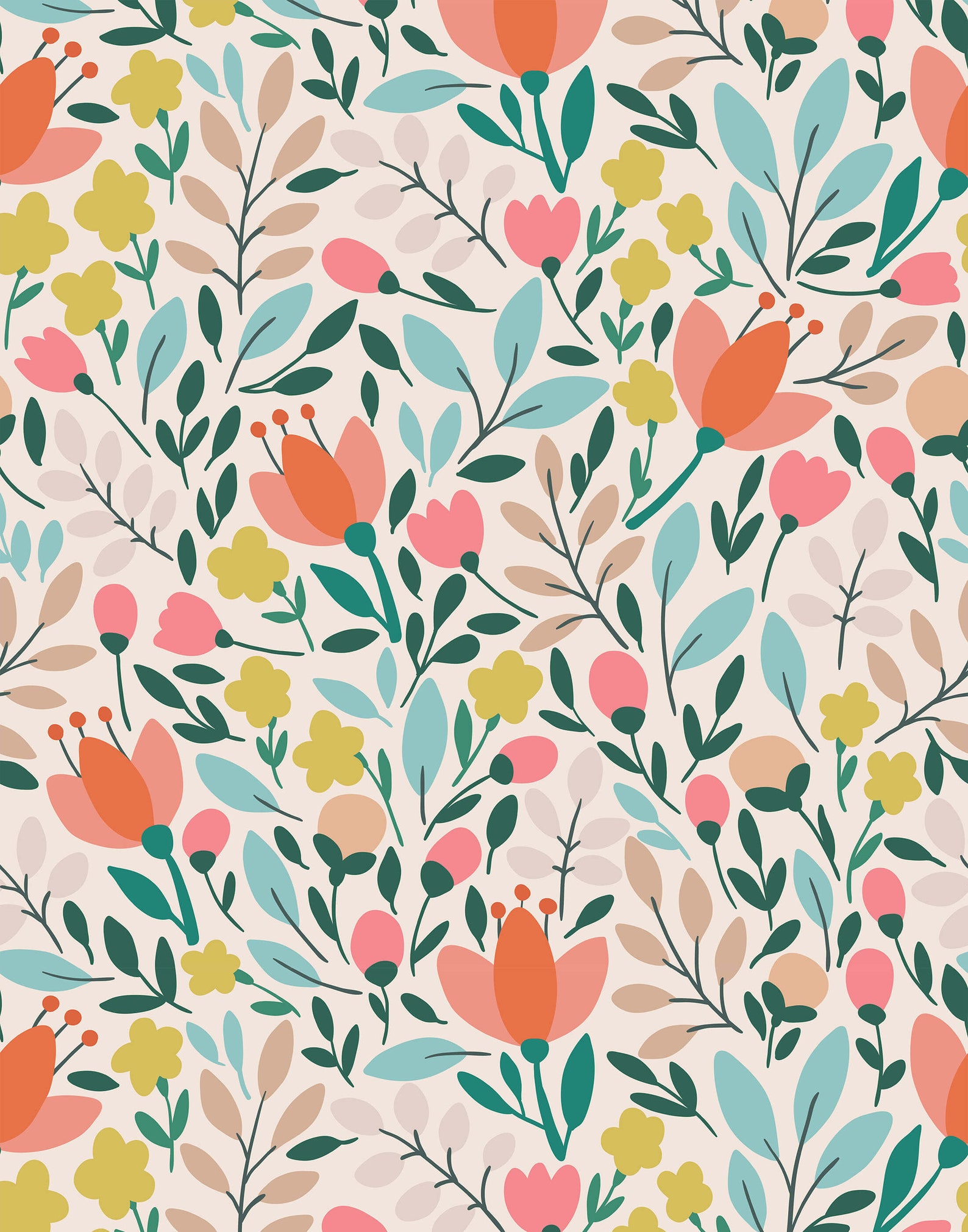 Delicate Floral Wallpaper | Bright, Modern Illustrated Flower Design - Etsy