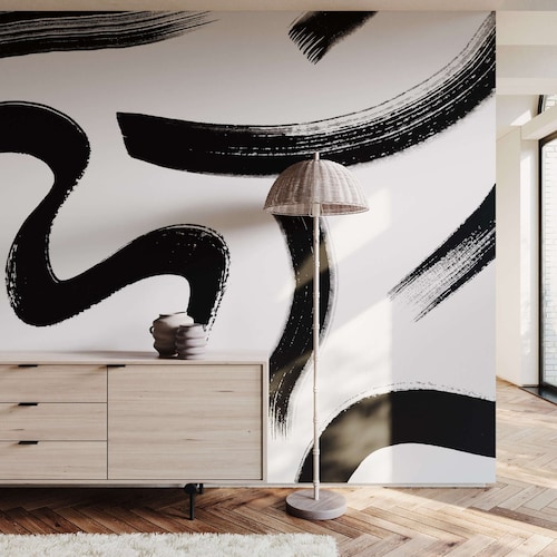 Abstrakte Pinselstriche Tapete | Modernes gemaltes Linien Wandbild