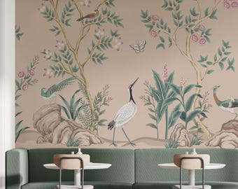 Beige Chinoiserie Wallpaper