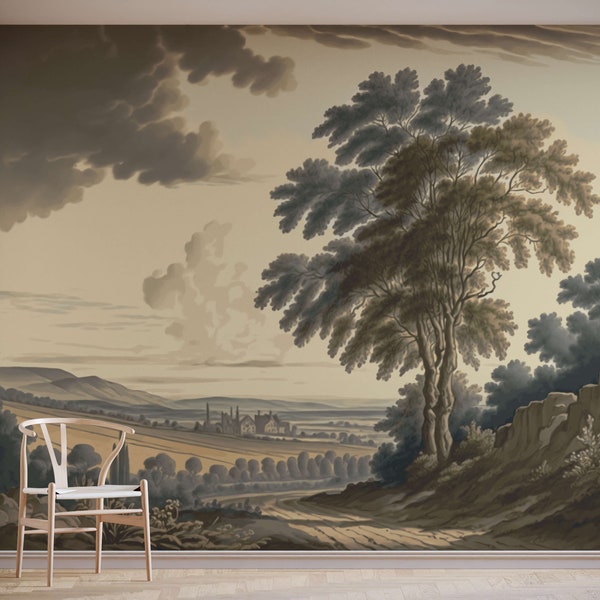 Vintage Landscape Wallpaper Mural Etsy UK