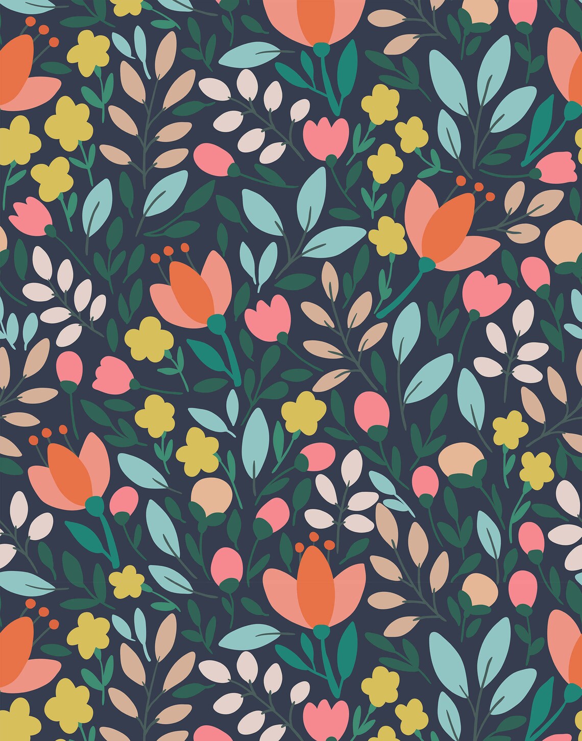 Delicate Floral Wallpaper Bright Modern Illustrated Flower Etsy