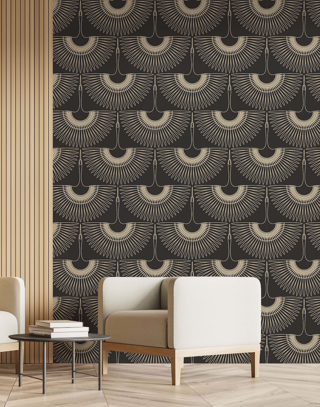 Art Deco Crane Wallpaper | Luxurious Japanese Bird Design - Etsy