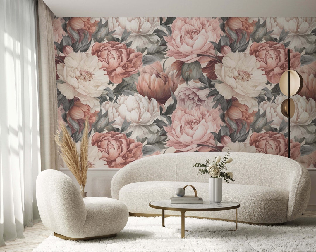 Pastel Pink & White Peony Wallpaper Mural - Etsy