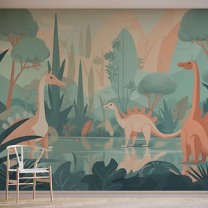 Children&#39;s Pastel Dinosaur Wallpaper Mural | Fun Design