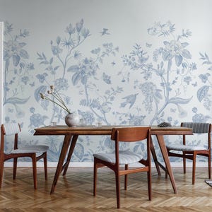 Chinoiserie Flower and Bird Wallpaper Mural | Sketched flower and bird