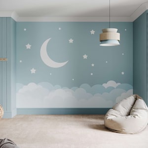 Moon and Stars Wallpaper Mural | Perfect for Children&#39;s Bedroom or Nursery
