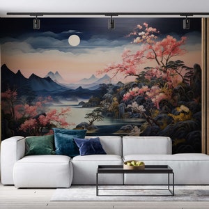 Moonlight Night Cherry Blossom Wallpaper Mural