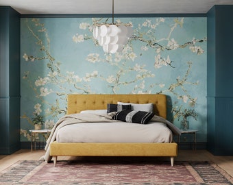 Van Gogh Almond Blossom Wallpaper | Art Wallpaper Mural Available in Teal, Purple, Red & Yellow