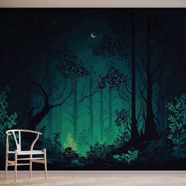 Illustrated Dark Forest Wallpaper Mural