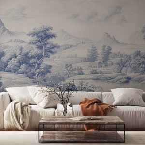 Blue Toile De Jouy Wallpaper Mural