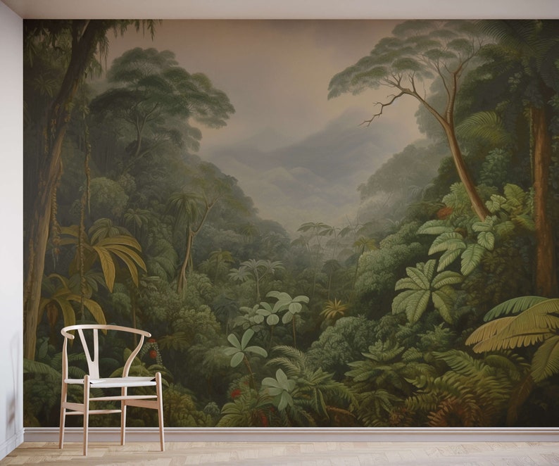 Tropical Rainforest Wallpaper Mural Dense Jungle Scene Etsy UK