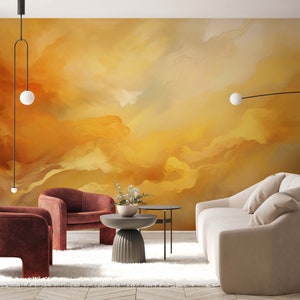 Orange Smoke Wallpaper Mural | Watercolour Style
