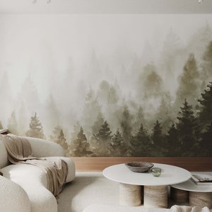 Misty Pine Watercolour Forest Wallpaper Mural
