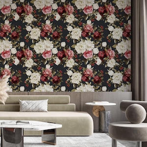 Große Blumentapete | Maximalistische Tapete mit modernem floralem Design