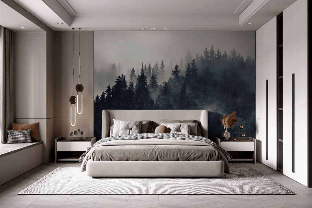 Misty Forest Wallpaper Mural | Calming Landscape Wall Decor - Etsy