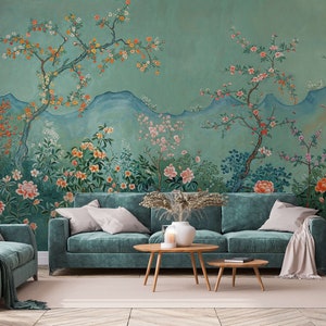 Teal Chinoiserie Wallpaper