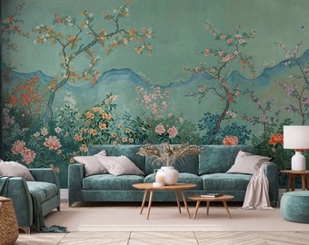 Teal Chinoiserie Wallpaper