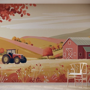 Children's Tractor Wallpaper | Kids Farm Wallpaper Mural | Perfect for Boys or Girls Bedroom