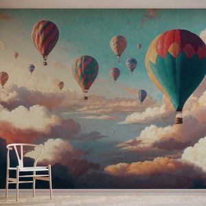 Hot Air Balloons & Fluffy Cloud Wallpaper Mural