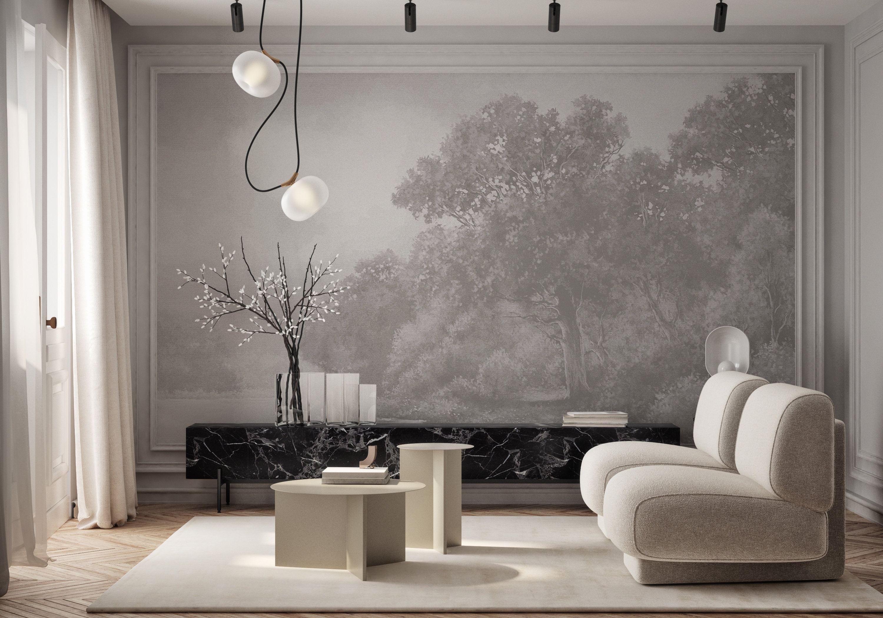 Etched Tree Wallpaper Mural Vintage Design - Etsy