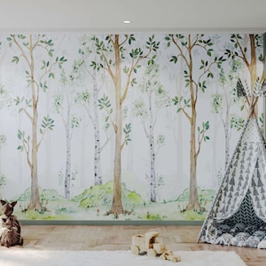 Watercolour Woodland Wallpaper Mural | Hand Painted Tree Wall Mural