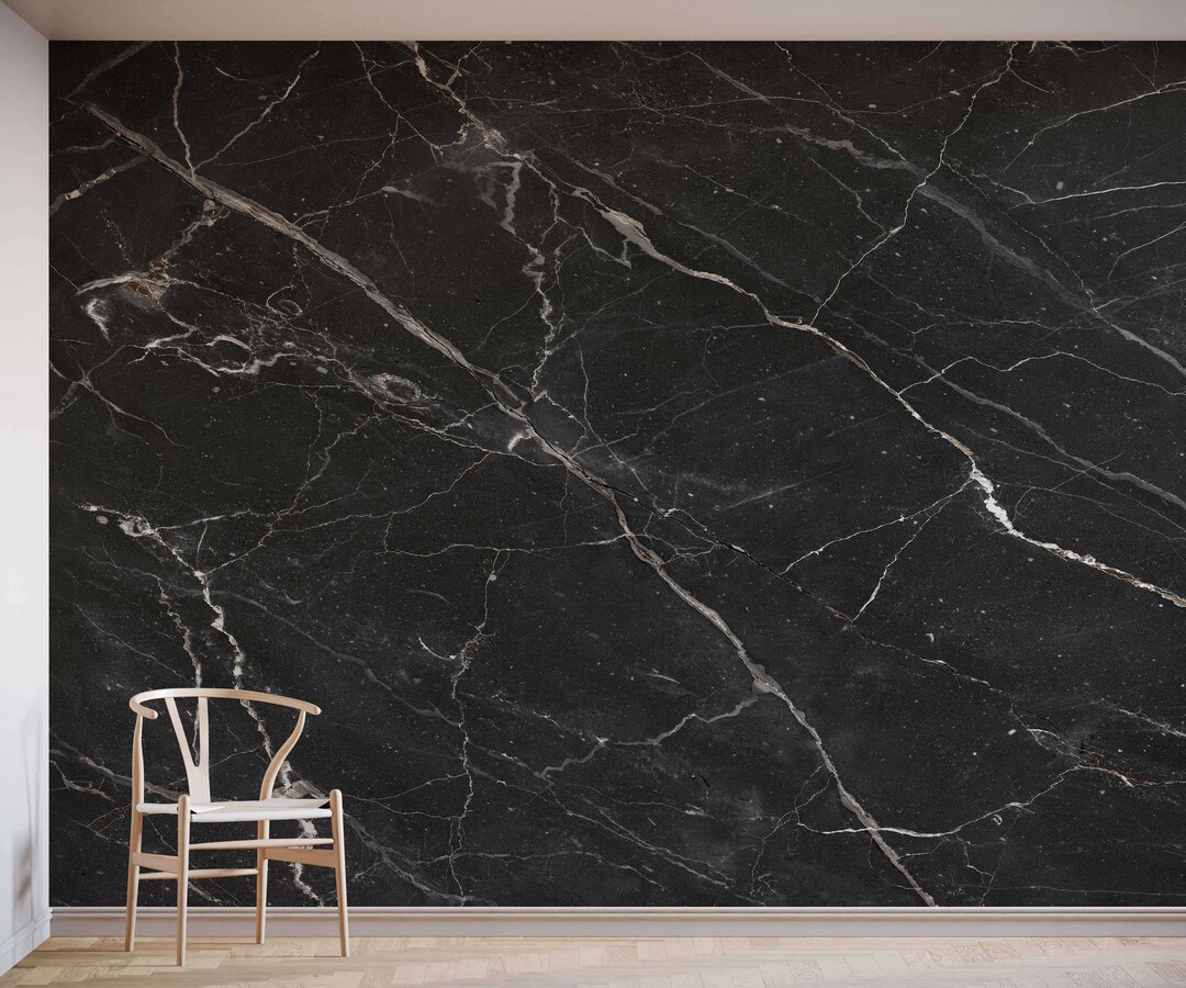Black Marble Wallpaper Mural Etsy