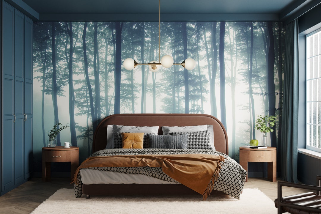 Forest Wallpaper Moody and Atmospheric Tree Wallpaper Available in Teal