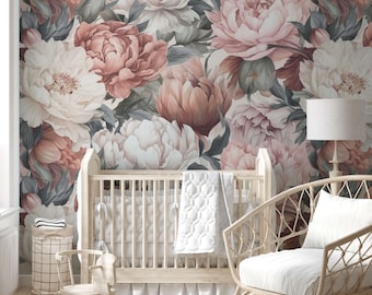 Pastel Pink Peony Wallpaper Mural | Elegant Floral Wall Decor