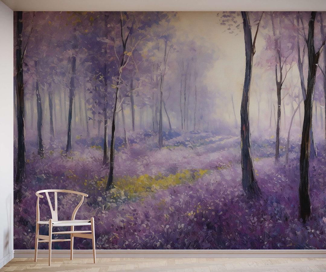 Purple Forest Wallpaper Mural - Etsy
